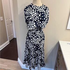 Misa Los Angeles Navy and White Midi Dress